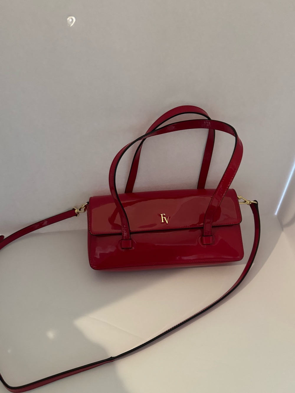 Francis Valentine Red Patent Leather Shoulder Bag. Like New